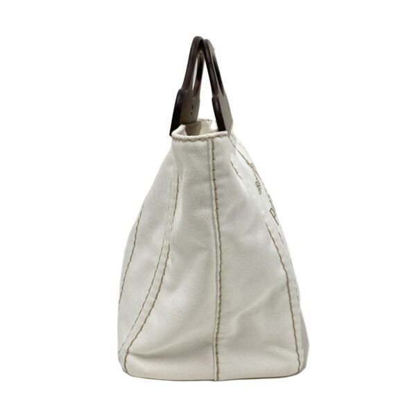 38016159 4 Prada Canapa Tote Bag Leather Tag White Brown