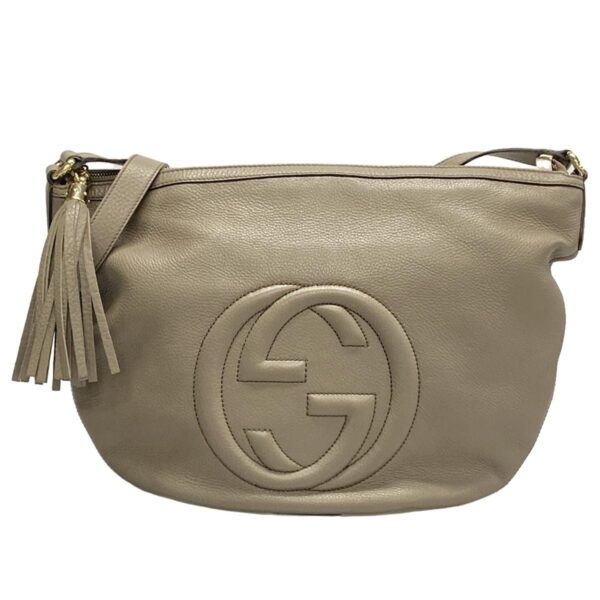 38017447 1 Gucci Soho Shoulder Bag Tassel Leather Gray Beige