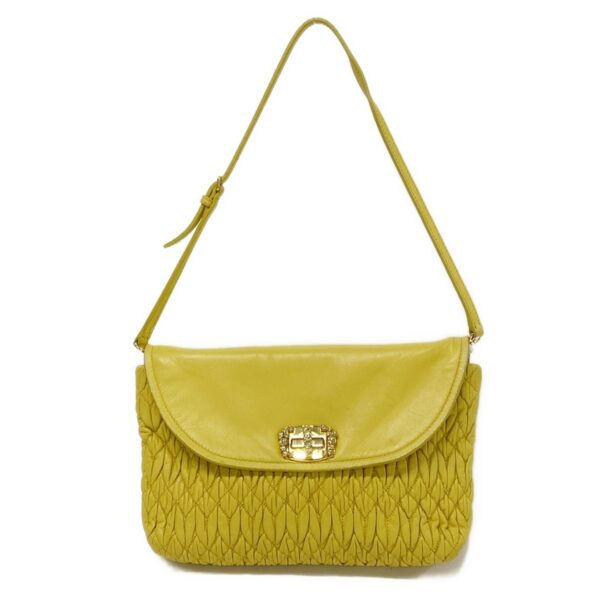 38019192 1 Miu Miu Matelasse Shoulder Bag Rhinestone Yellow Leather