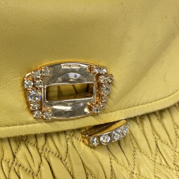 38019192 17 Miu Miu Matelasse Shoulder Bag Rhinestone Yellow Leather