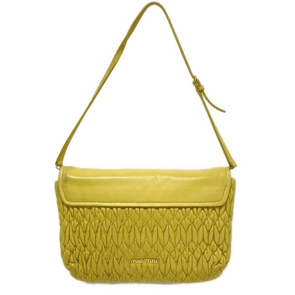 38019192 3 Miu Miu Matelasse Shoulder Bag Rhinestone Yellow Leather