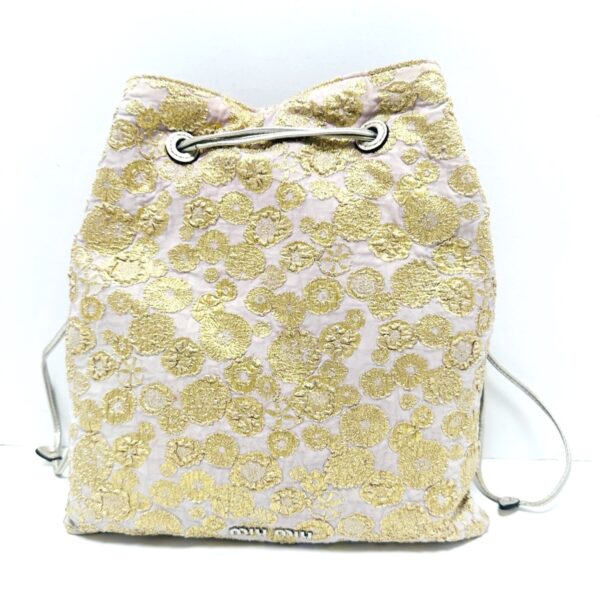 38020129 1 Miumiu Shoulder Bag Drawstring Pink Beige Leather