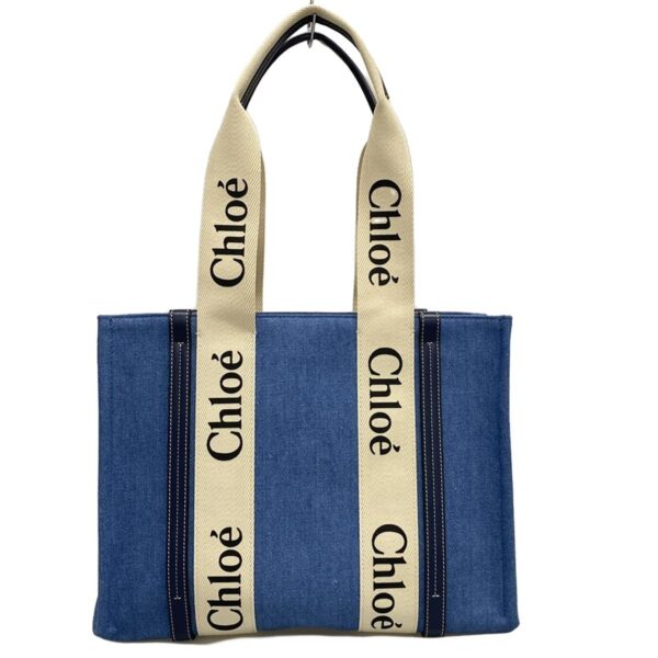 38034192 1 Chloe Woody Medium Tote Bag Leather Blue White Navy