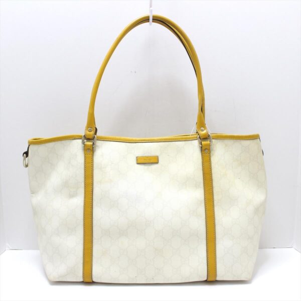 38037182 1 Gucci GG Plus GG Supreme Tote Bag Leather Ivory Light Gray Yellow