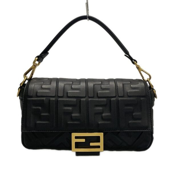 38040211 1 Fendi Mamma Bucket Handbag Embossed Leather Black