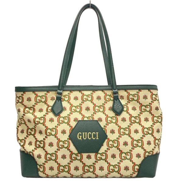 38051477 1 Gucci GG Pattern Ophidia Tote Bag Model Leather Ivory Green Multi