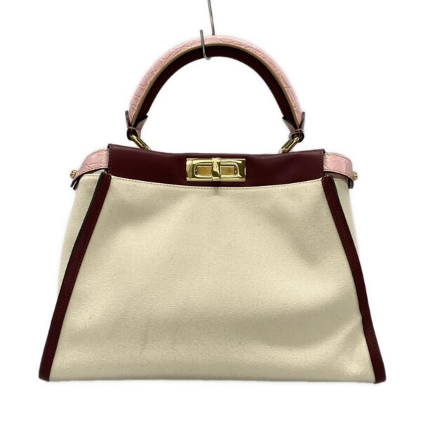 38059742 1 Fendi Peekaboo Iconic Medium Handbag Leather Ivory Bordeaux Pink