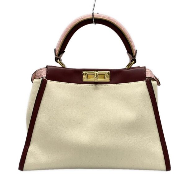 38059742 3 Fendi Peekaboo Iconic Medium Handbag Leather Ivory Bordeaux Pink