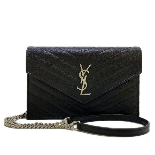 38060693 1 Saint Laurent Monogram Envelope Wallet Chain Wallet Leather Black