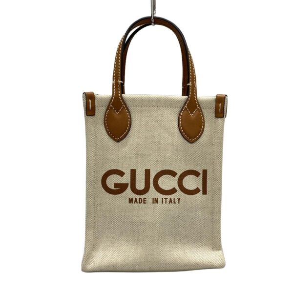 38060920 1 Gucci Super Mini Shoulder Bag Linen Leather White Brown