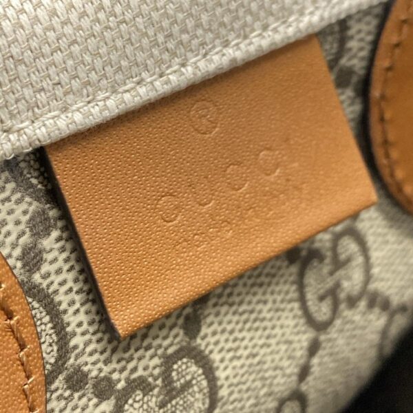 38060920 12 Gucci Super Mini Shoulder Bag Cotton Linen Leather Ivory Brown