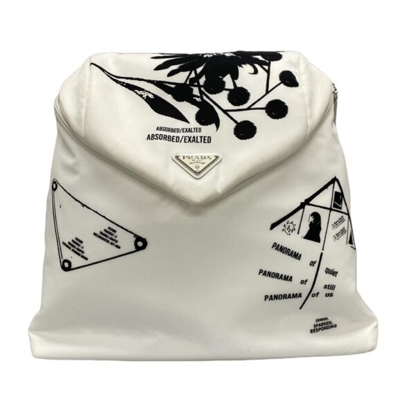 38067198 1 Prada Signeau Print Nylon Backpack Rucksack Leather White Black