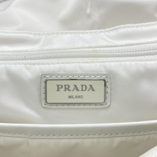 38067198 12 Prada Signeau Print Nylon Backpack Rucksack Leather White Black