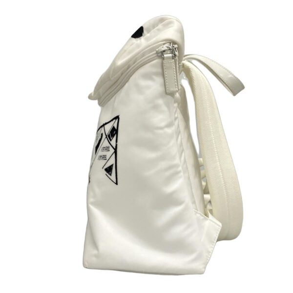 38067198 2 Prada Signeau Print Nylon Backpack Rucksack Leather White Black