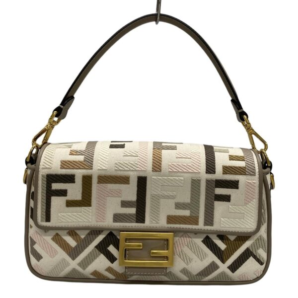 38071636 1 Fendi Mamma Baguette Handbag Leather White Greige Multi