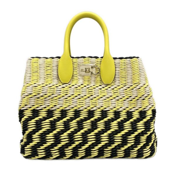 38098883 1 Salvatore Ferragamo Studio Box Braided Leather Yellow Ivory Black