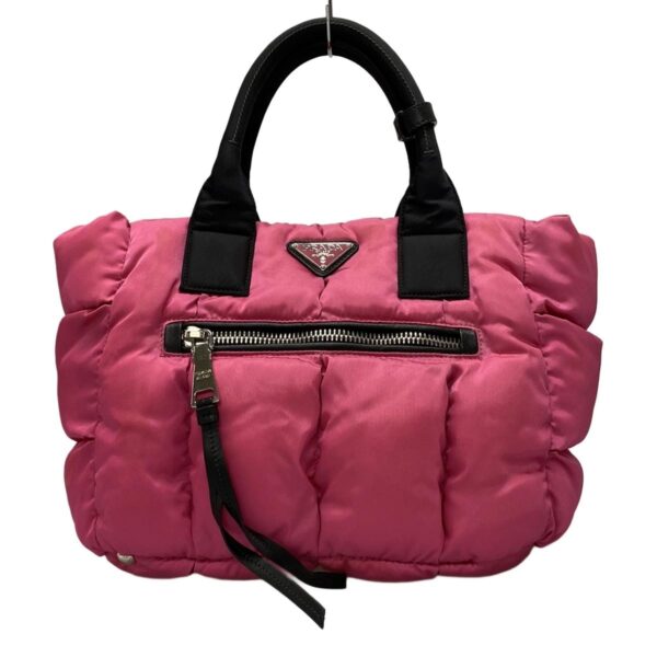 38098909 1 Prada Tesuto Bomber Tote Bag Leather Pink Black