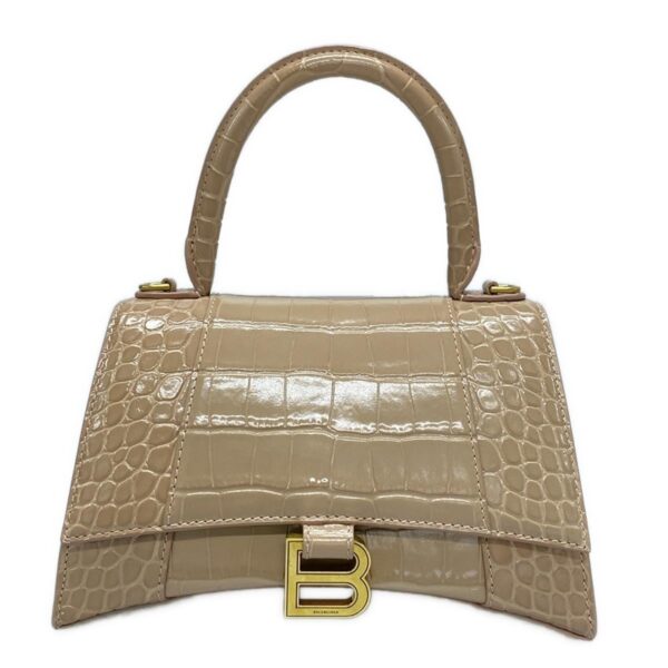 38190551 1 Balenciaga Hourglass Top Handle Croco Embossed Leather Pink Beige