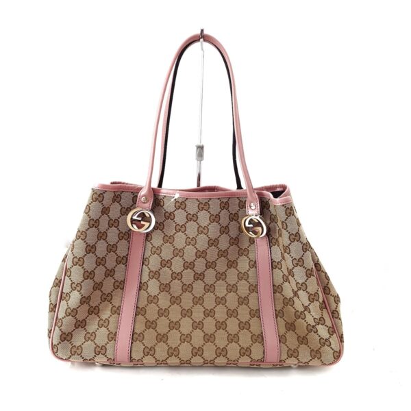 38451311 3 Gucci GG Pattern GG Twins Tote Bag Leather Beige Pink