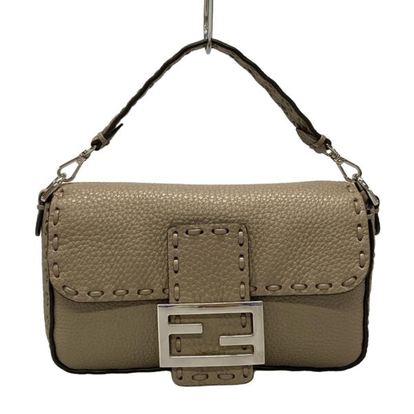 38451845 1 Fendi Baguette Small Handbag Leather Gray Beige