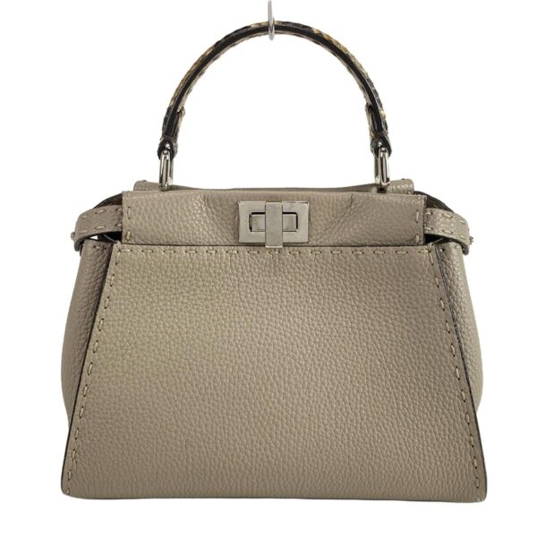 38451882 1 Fendi Peekaboo Iconic Small Selleria Handbag Leather Gray Beige Brown Beige