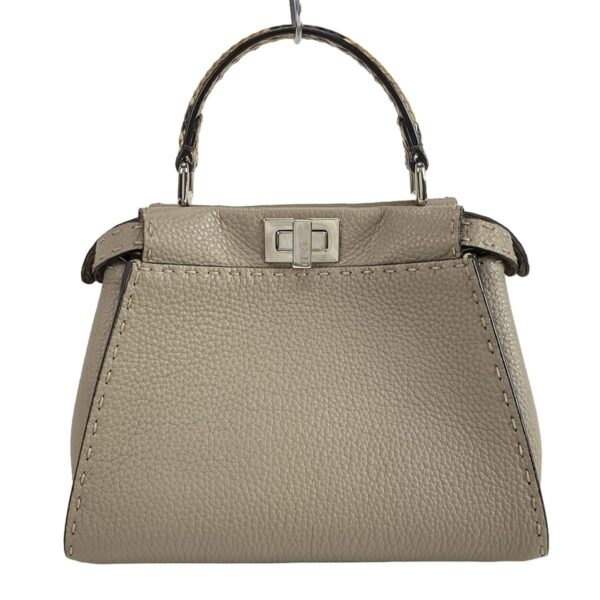 38451882 3 Fendi Peekaboo Iconic Small Selleria Handbag Leather Gray Beige Brown Beige