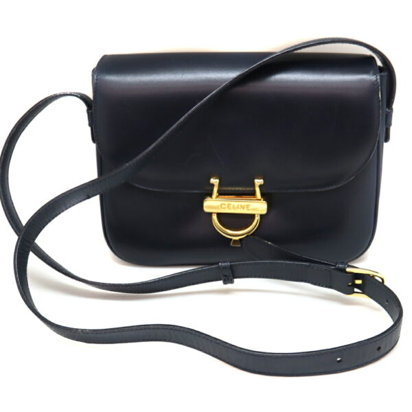 4324 1 Celine Horseshoe Shoulder Bag Calf Leather Navy