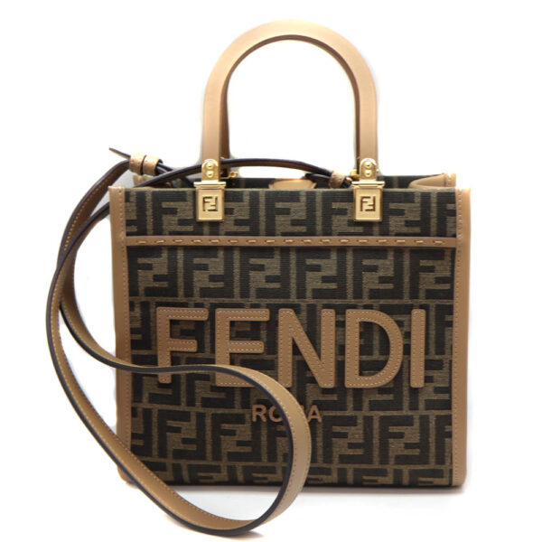 4524 1 Fendi Sunshine Small Tote Bag Canvas Leather Brown