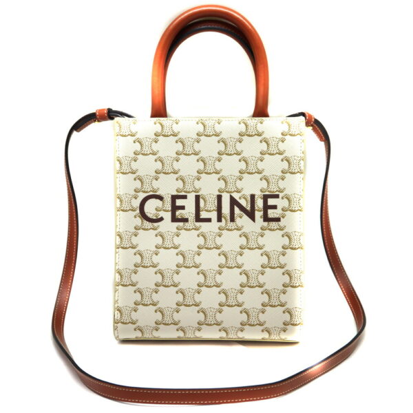 4664 1 Celine Mini Vertical Cover Triomphe 2WAY Bag White