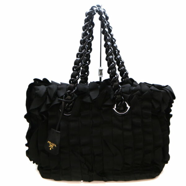 5419 1 Prada Frill Tote Bag Nylon Leather Black