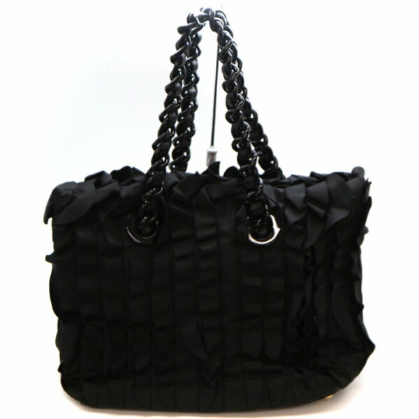 5419 2 Prada Frill Tote Bag Nylon Leather Black