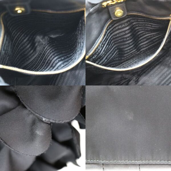 5419 7 Prada Frill Tote Bag Nylon Leather Black