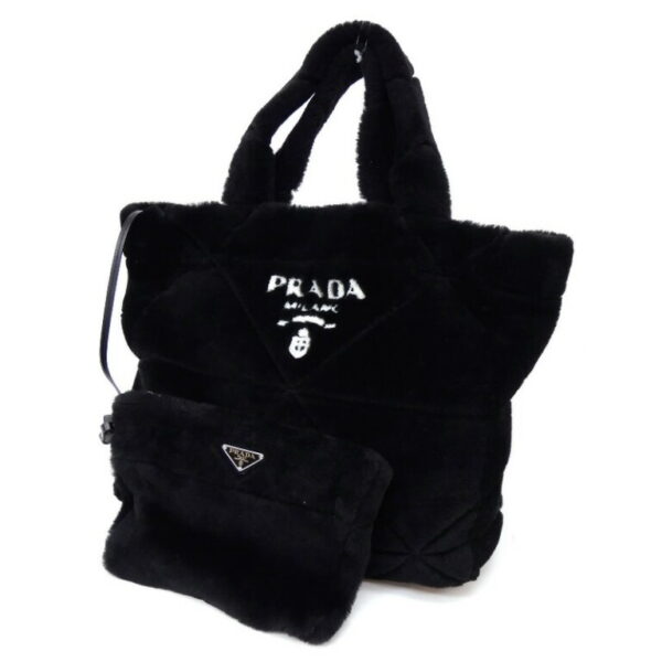 54832 1 Prada Quilted Shearling Tote Bag Black