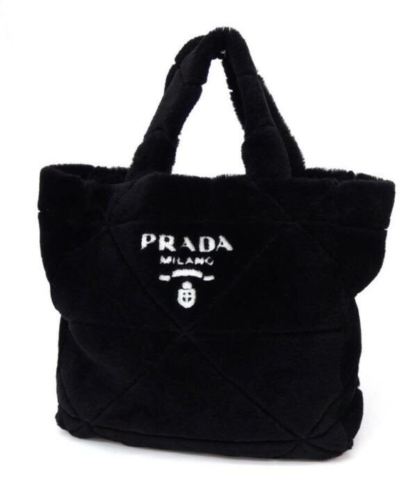 54832 2 Prada Quilted Shearling Tote Bag Black