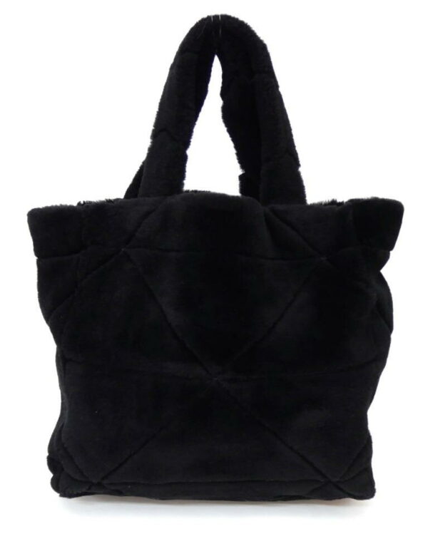 54832 3 Prada Quilted Shearling Tote Bag Black