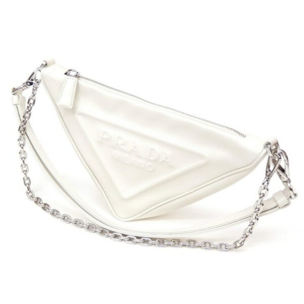 54833 1 Prada Triangle Chain Shoulder Bag Leather White