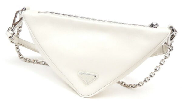 54833 2 Prada Triangle Chain Shoulder Bag Leather White