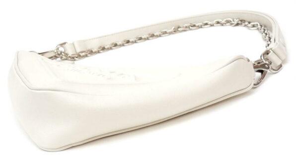 54833 3 Prada Triangle Chain Shoulder Bag Leather White