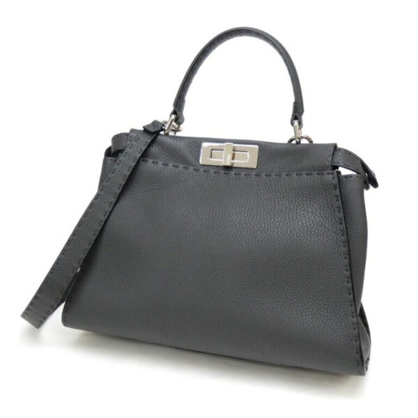 55208 1 Fendi Peekaboo Selleria Medium 2WAY Leather Gray