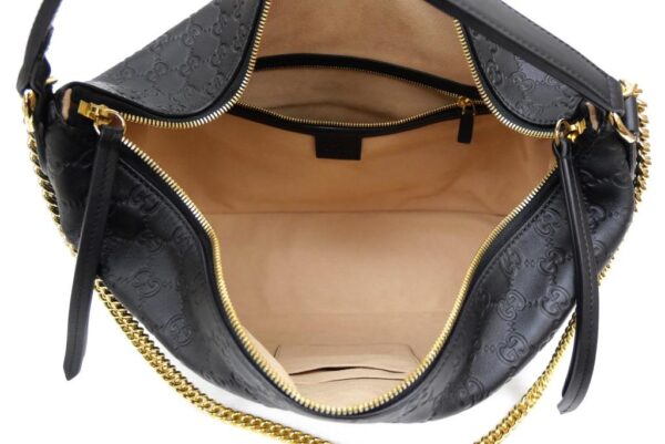 56322 4 Gucci Chain Shoulder Bag GG Supreme Large Hobo Leather Black