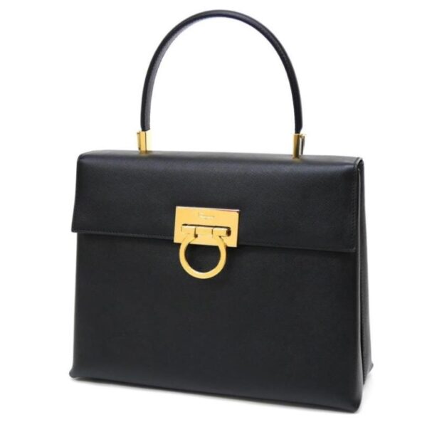 56711 1 Ferragamo 2WAY Bag Gancini Leather Black