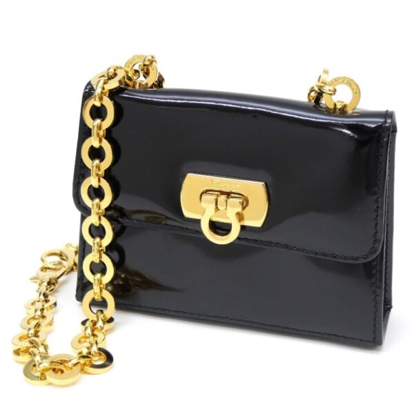 57450 1 Ferragamo Chain Mini Bag Gancini Patent Black