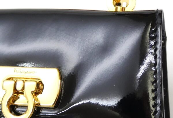 57450 11 Ferragamo Chain Mini Bag Gancini Patent Black