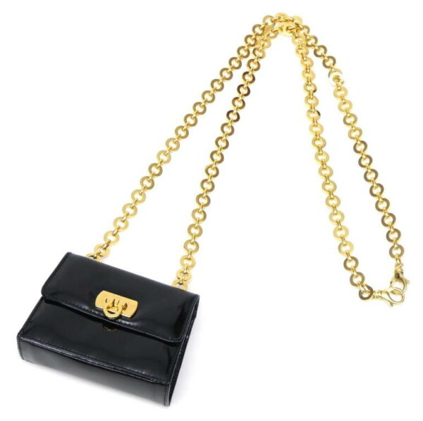 57450 2 Ferragamo Chain Mini Bag Gancini Patent Black