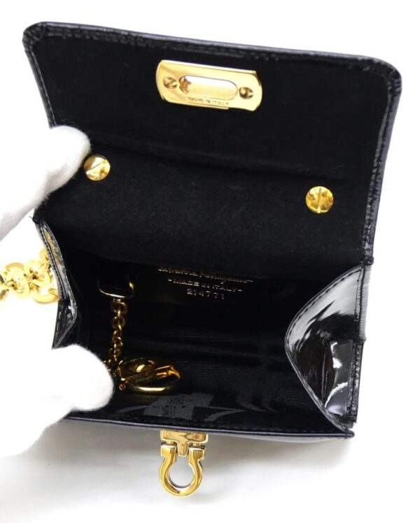 57450 5 Ferragamo Chain Mini Bag Gancini Patent Black