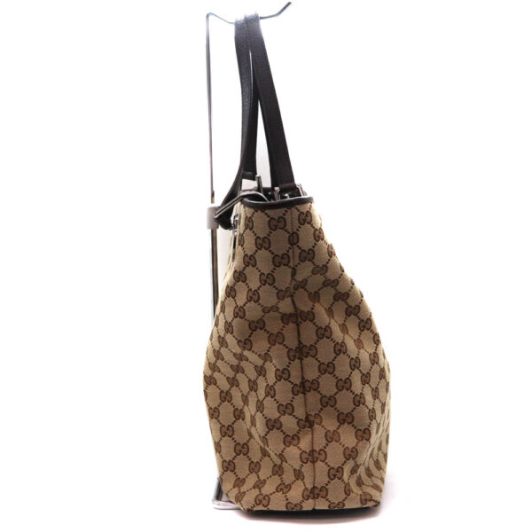 5854 4 Gucci Tote Bag GG Canvas Leather Beige Brown