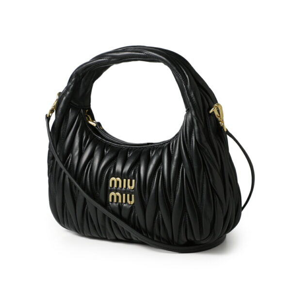 5bc125 n8802 Miu Miu Wander Matelassé Nappa Leather 2Way Hobo Bag Black