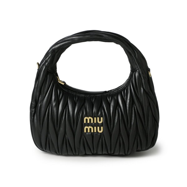 5bc125 n8805 Miu Miu Wander Matelassé Nappa Leather 2Way Hobo Bag Black