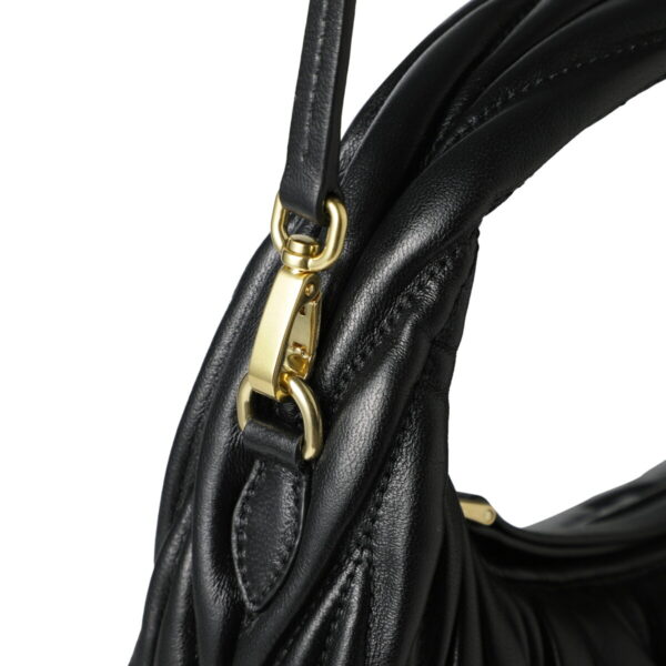 5bc125 n8809 Miu Miu Wander Matelassé Nappa Leather 2Way Hobo Bag Black