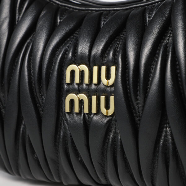 5bc125 n8811 Miu Miu Wander Matelassé Nappa Leather 2Way Hobo Bag Black